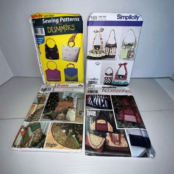 Lot 4 Craft Patterns Purse New Simplicity And Others Pillows Table Cloth Napkins - Picture 1 of 9